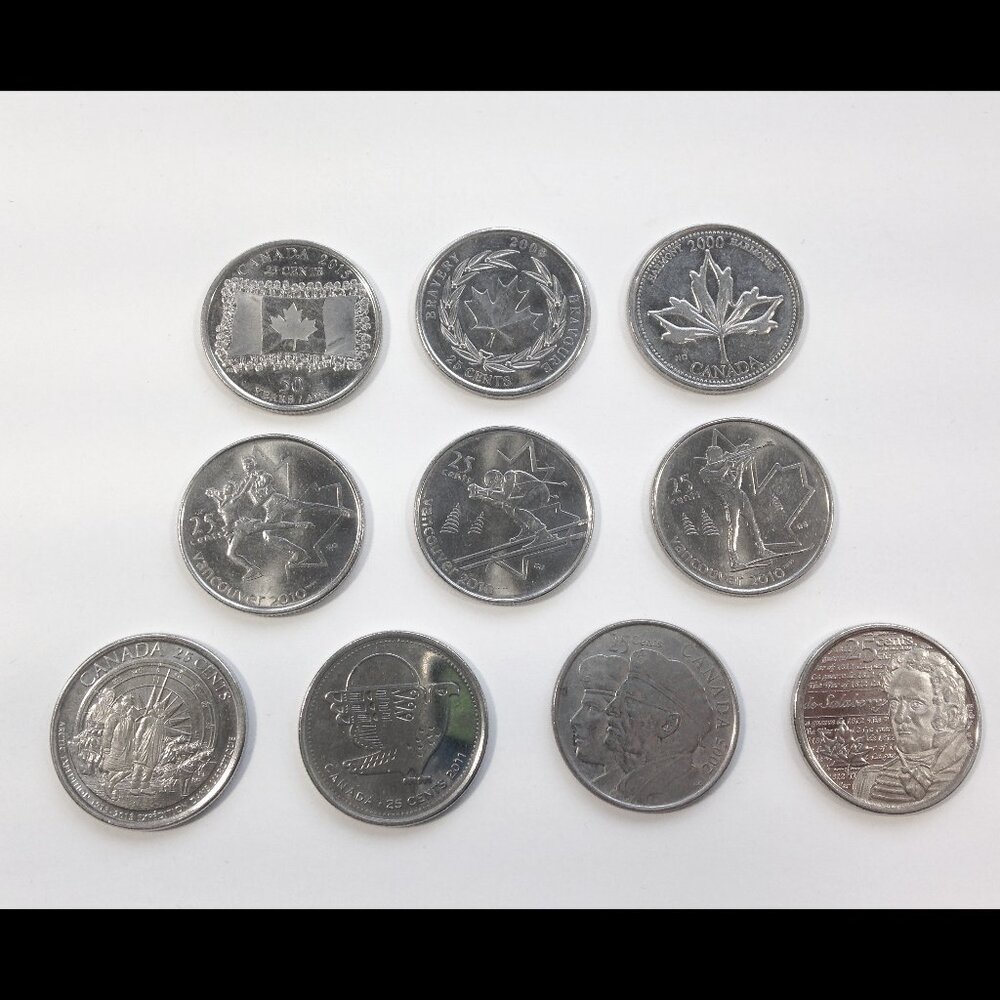 Lot of 10 Canadian Commemorative Quarters Olympics, Flag, Arctic, Veterans, etc
